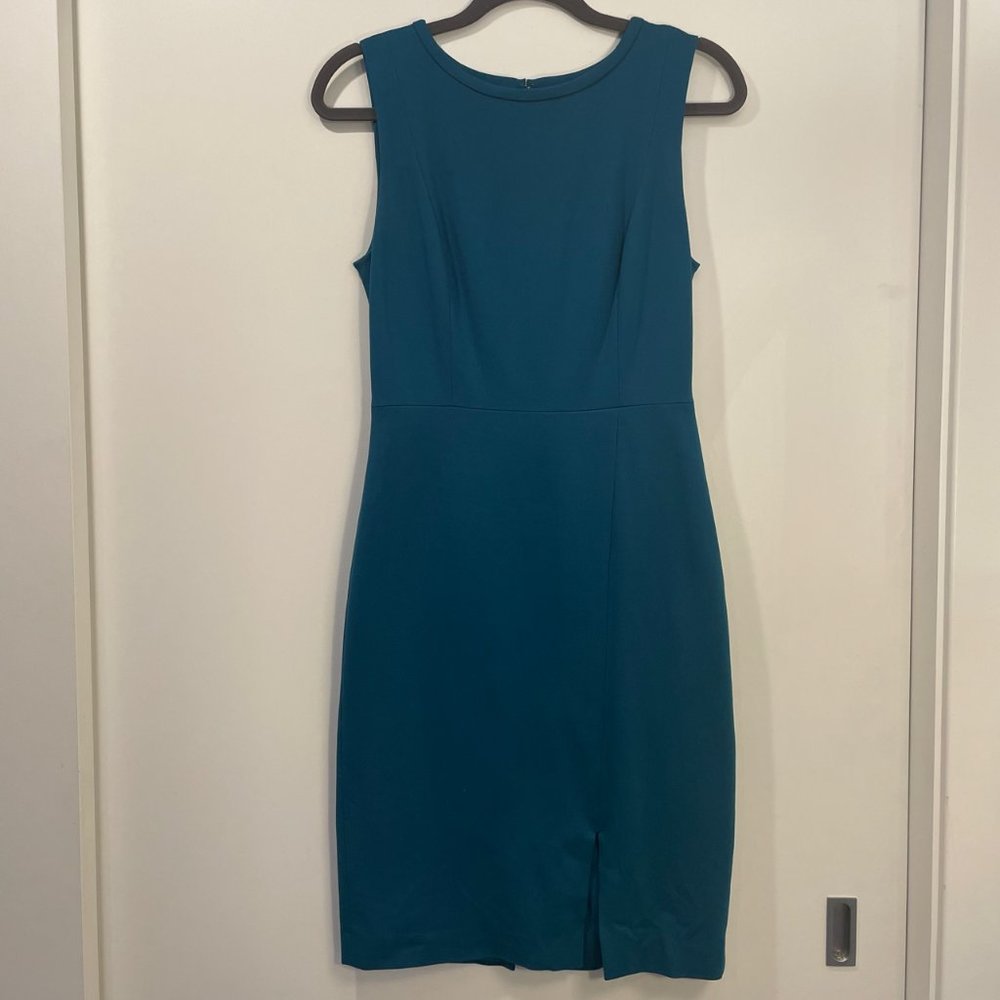 Classiques Entier Back Zip Teal Ponte Sheath Dress - Size 4